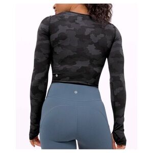 Lululemon Wunder Train Cropped Long Sleeve - 8 Heritage 365 Camo Deep Coal Multi